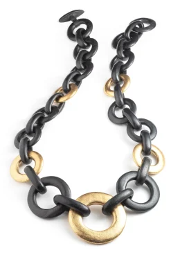 Natori Necklaces-Acacia Wood And Gold Plated Circle Chain Link Necklace