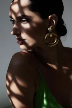 Natori Earrings-Acacia Wood And Gold Plated Interlocked Hoop Earrings