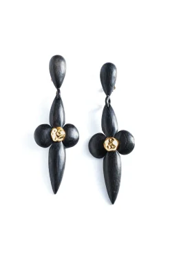 Natori Earrings-Acacia Wood And Silver Plated Large Teardrop Floral Earrings