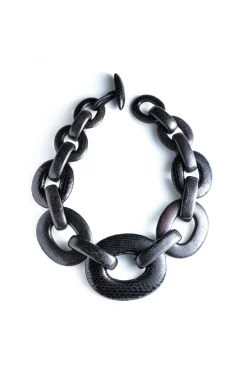 Natori Necklaces-Acacia Wood And Snakeskin Oval Chain Link Necklace
