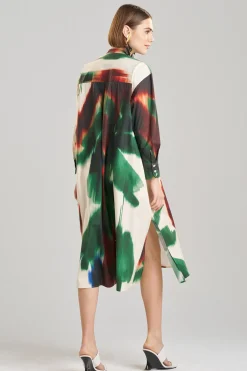 Natori Dresses|Plus Sizes-Amalfi Printed Cotton Poplin Oversized Shirtdress