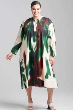 Natori Dresses|Plus Sizes-Amalfi Printed Cotton Poplin Oversized Shirtdress