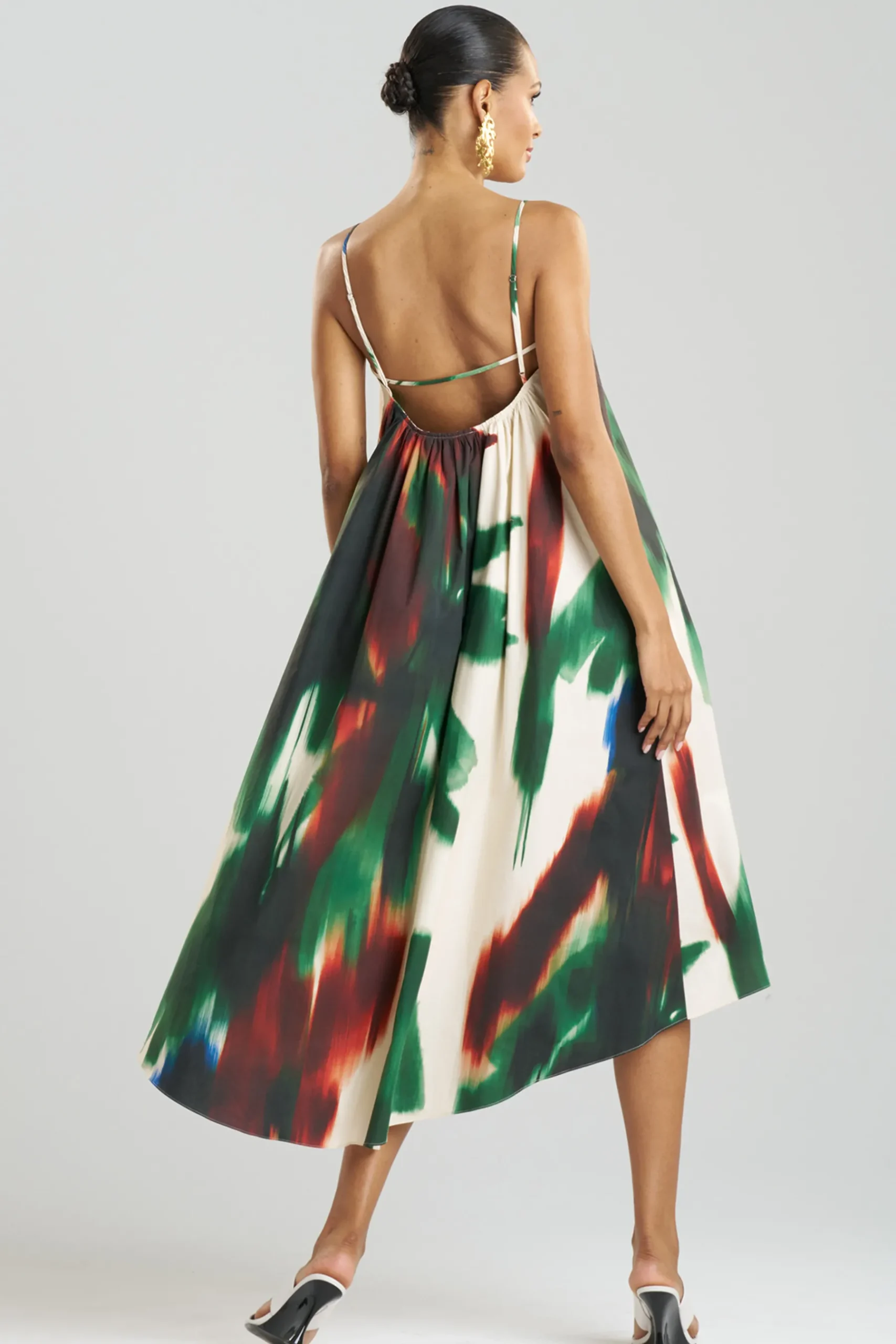 Natori Dresses-Amalfi Printed Cotton Poplin Open Back Dress