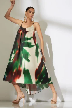 Natori Dresses-Amalfi Printed Cotton Poplin Open Back Dress
