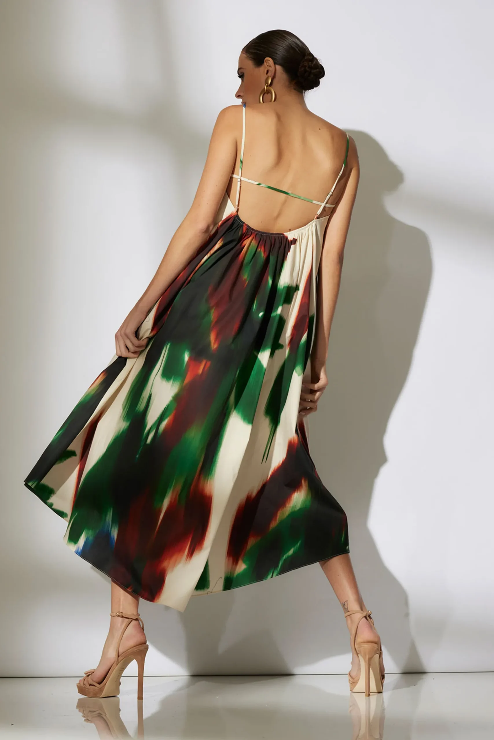 Natori Dresses-Amalfi Printed Cotton Poplin Open Back Dress