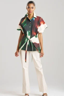 Natori Tops, Shirts & Tunics-Amalfi Printed Cotton Poplin Kimono Wrap Shirt