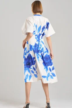 Natori Dresses-Andora Printed Cotton Poplin Pleated Dress