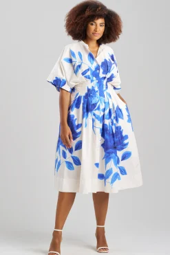 Natori Dresses-Andora Printed Cotton Poplin Pleated Dress