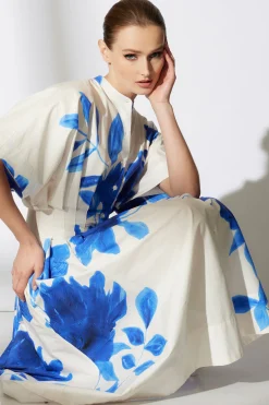 Natori Dresses-Andora Printed Cotton Poplin Pleated Dress