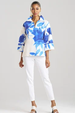 Natori Tops, Shirts & Tunics-Andora Printed Cotton Poplin Kimono Wrap Shirt