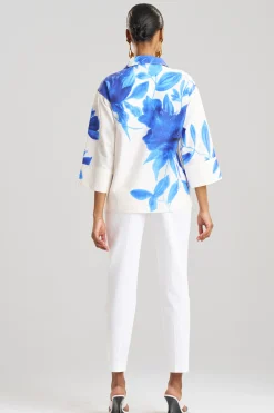 Natori Tops, Shirts & Tunics-Andora Printed Cotton Poplin Kimono Wrap Shirt