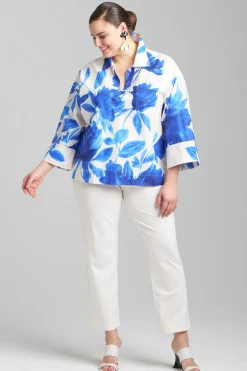 Natori Tops, Shirts & Tunics-Andora Printed Cotton Poplin Kimono Wrap Shirt