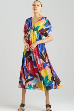 Natori Dresses|Beach Caftans-Antibes Printed Obi Silk Dress
