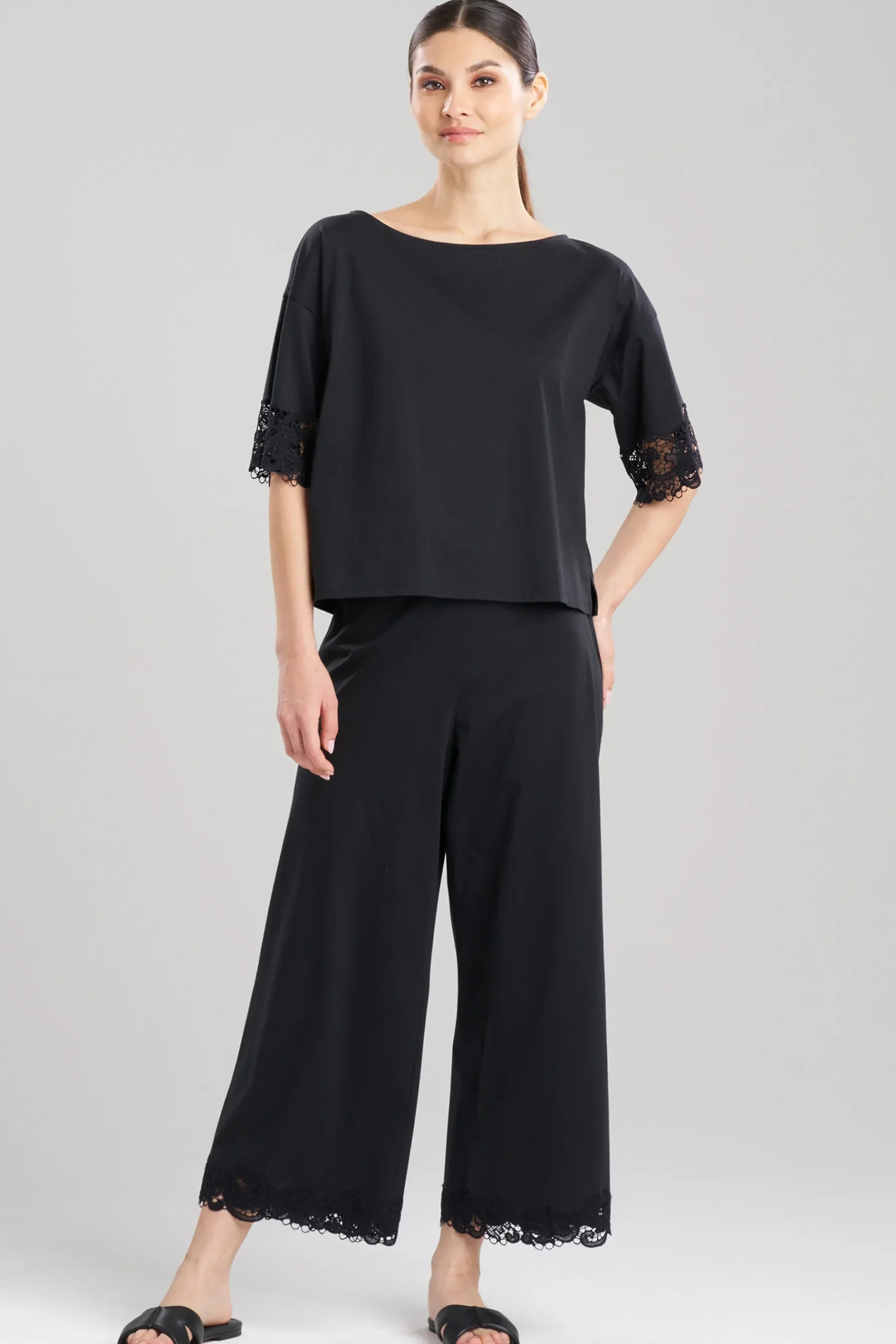Natori Lounge Tops-Bliss Harmony Lace Applique T-Shirt