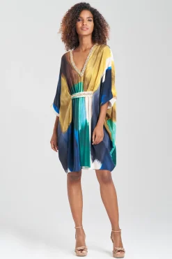 Natori Caftan Dresses-Bohol Embellished Short Silk Caftan