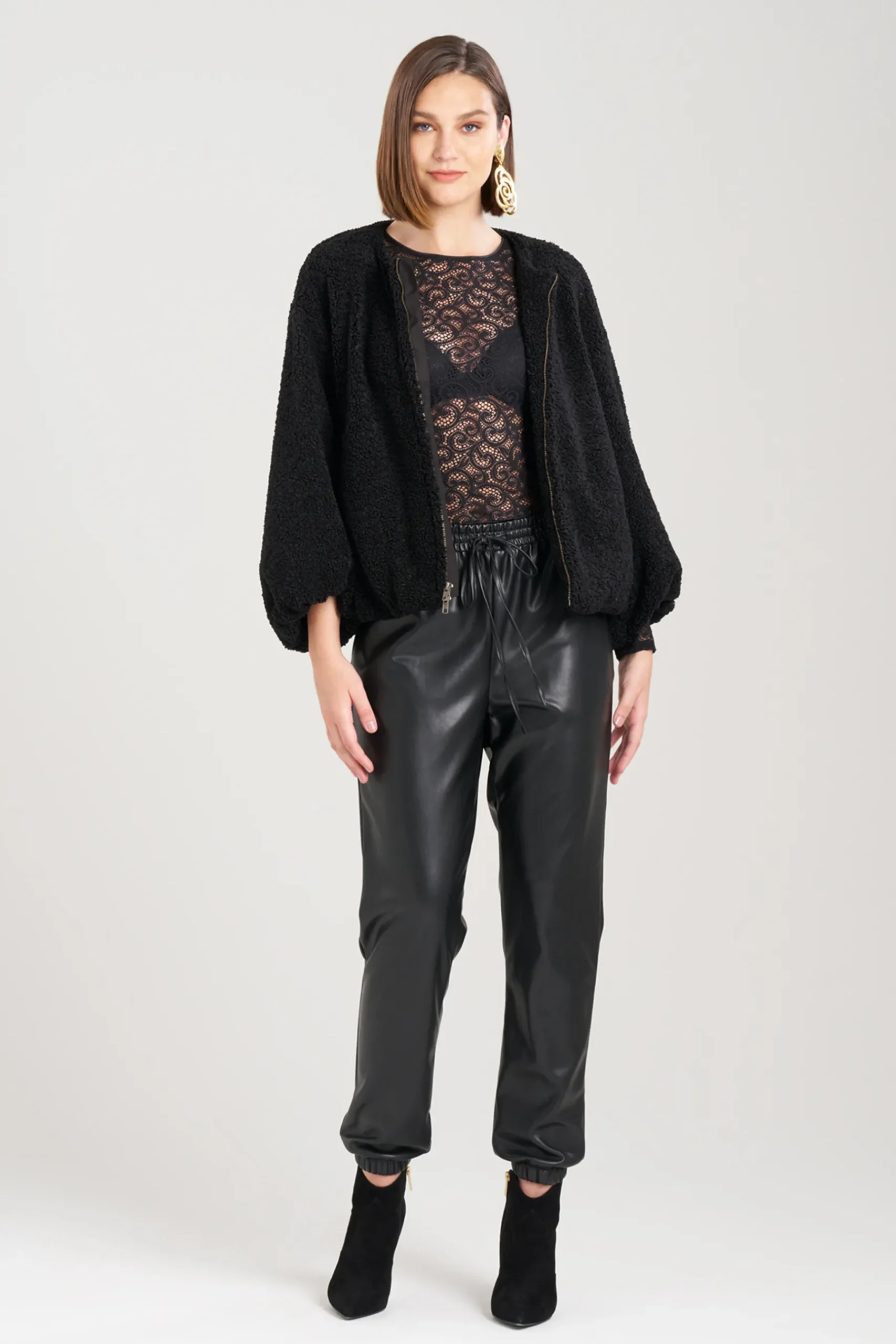 Natori Jackets & Outerwear-Boucle Balloon Sleeve Bomber Jacket