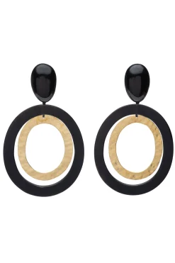 Natori Earrings-Buffalo Horn And Gold Double Hoop Clip Earrings