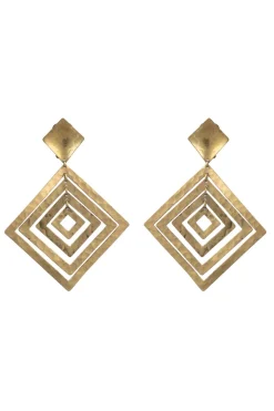 Natori Earrings-Buffed Brass Diamond Clip Earrings