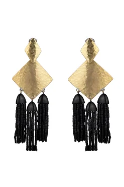 Natori Earrings-Buffed Brass Fringe Clip Earrings