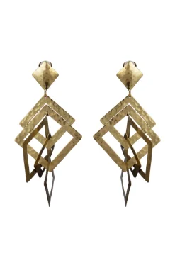 Natori Earrings-Buffed Brass Square Clip Earrings