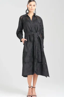 Natori Dresses-Calado Embroidery Cotton Belted Dress