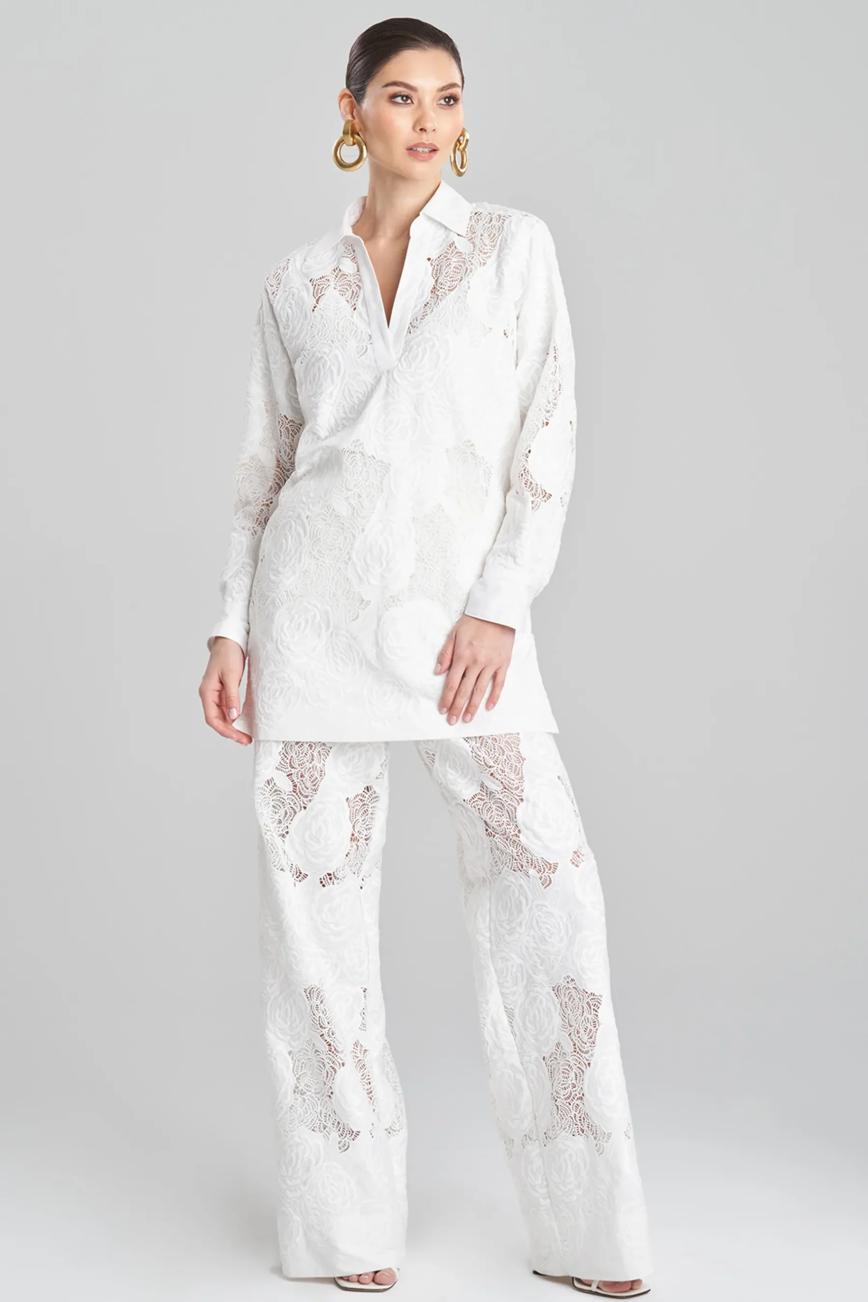 Natori Bridal Shower Outfits|Plus Sizes-Calado Embroidery Cotton Oversized Top