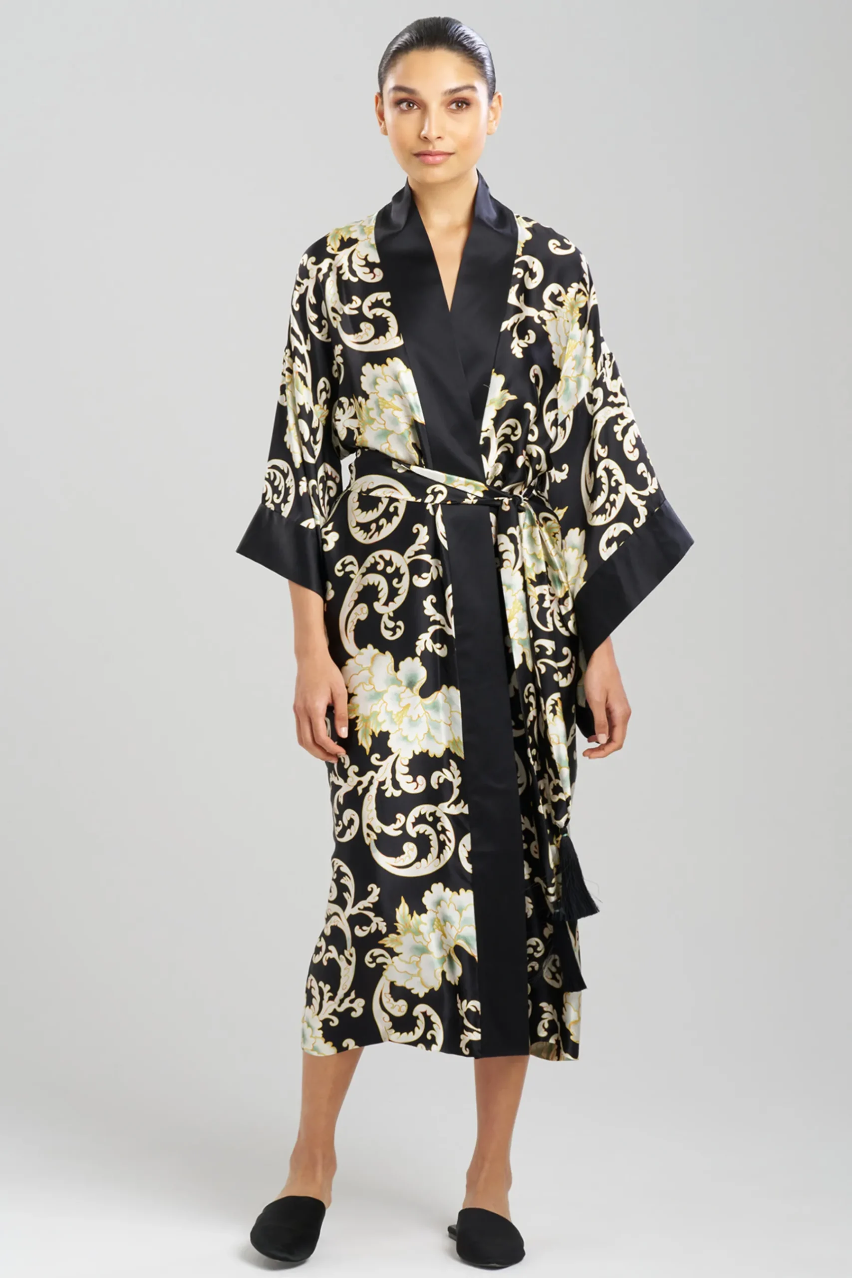 Natori Robes & Kimonos-Camille Floral Scroll Kimono Silk Robe