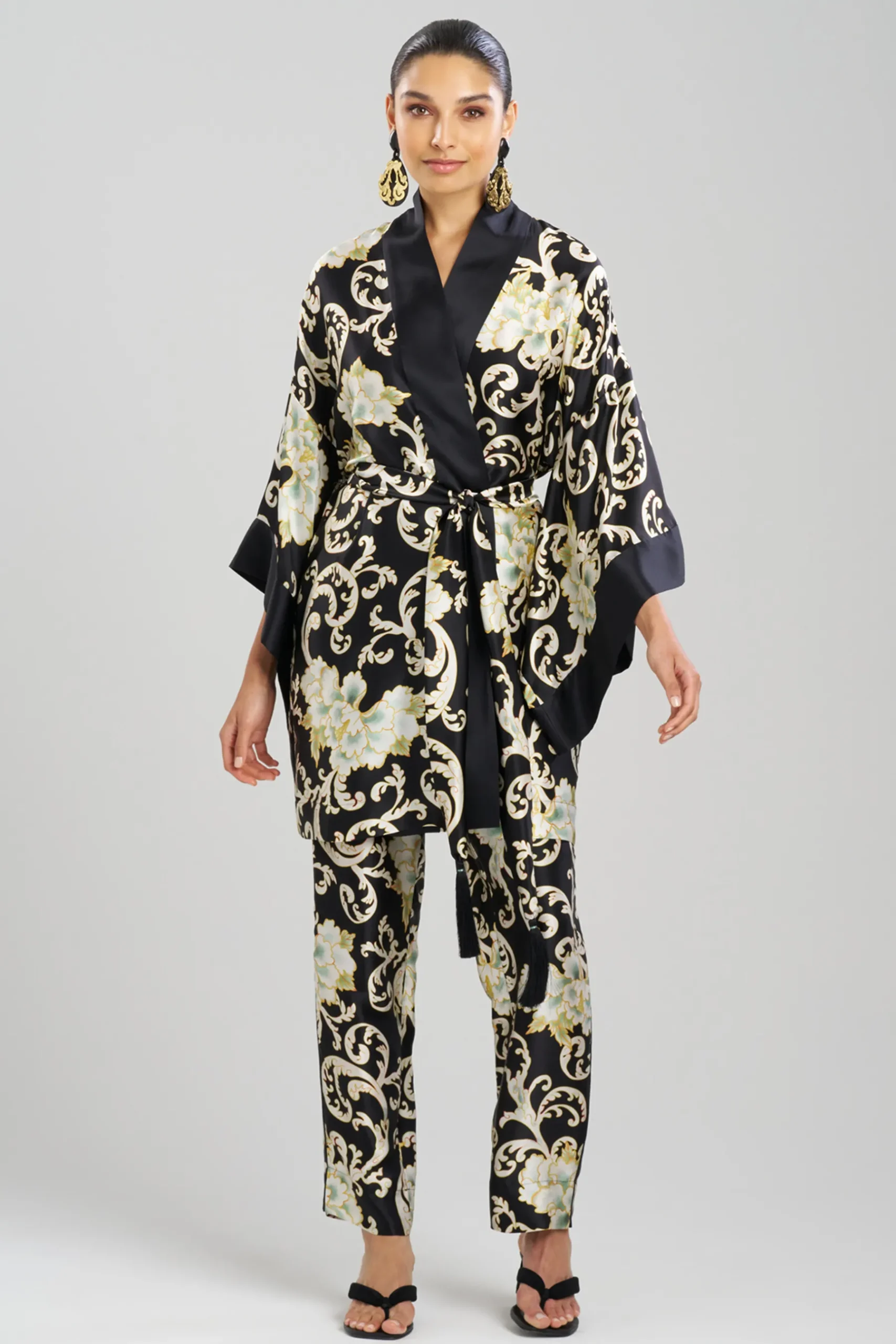Natori Robes & Kimonos-Camille Floral Scroll Kimono Silk Wrap
