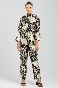 Natori Pajama Sets-Camille Floral Scroll Mandarin Silk PJ