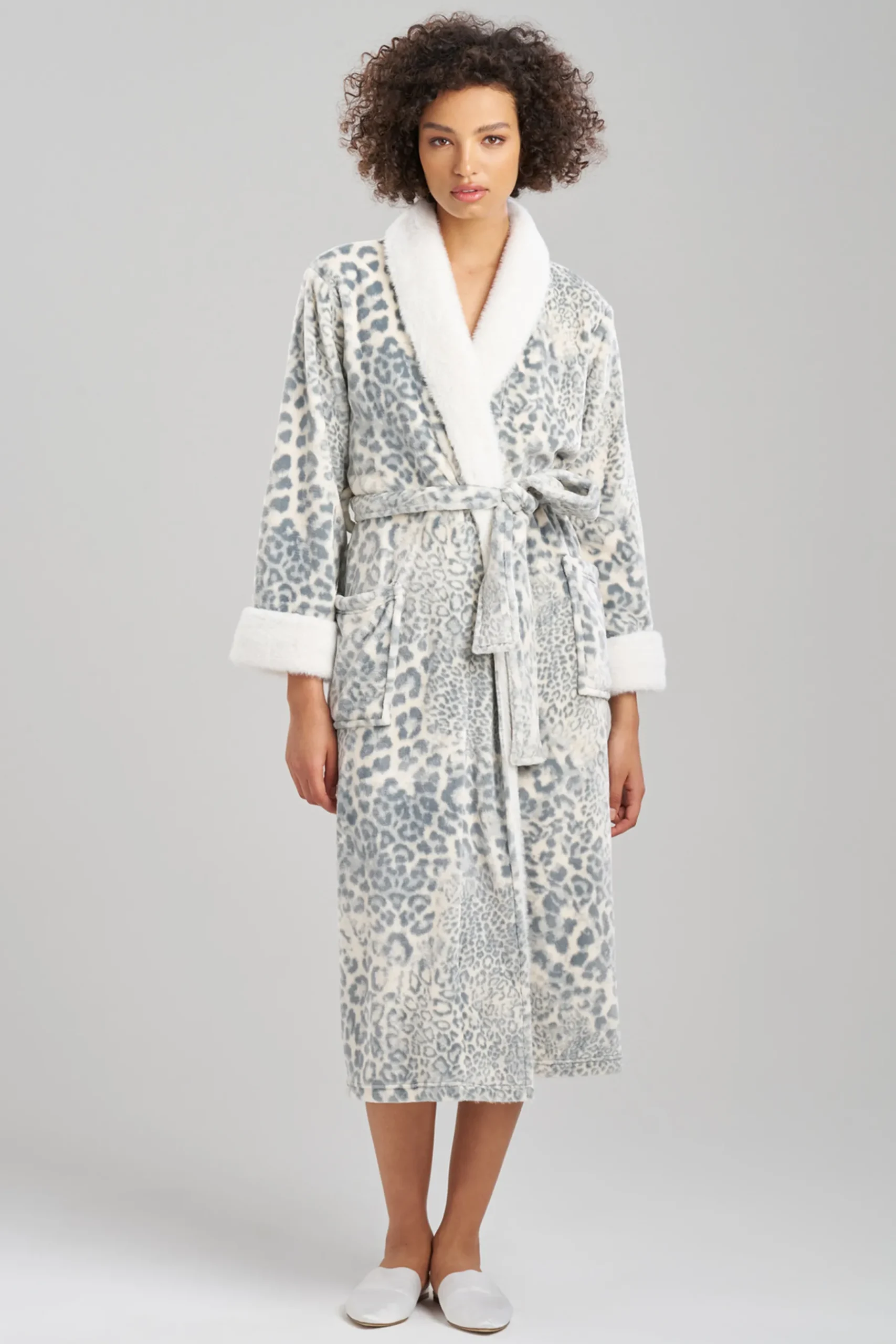 Natori Robes & Kimonos-Cashmere Leopard Faux Fur Collar Robe