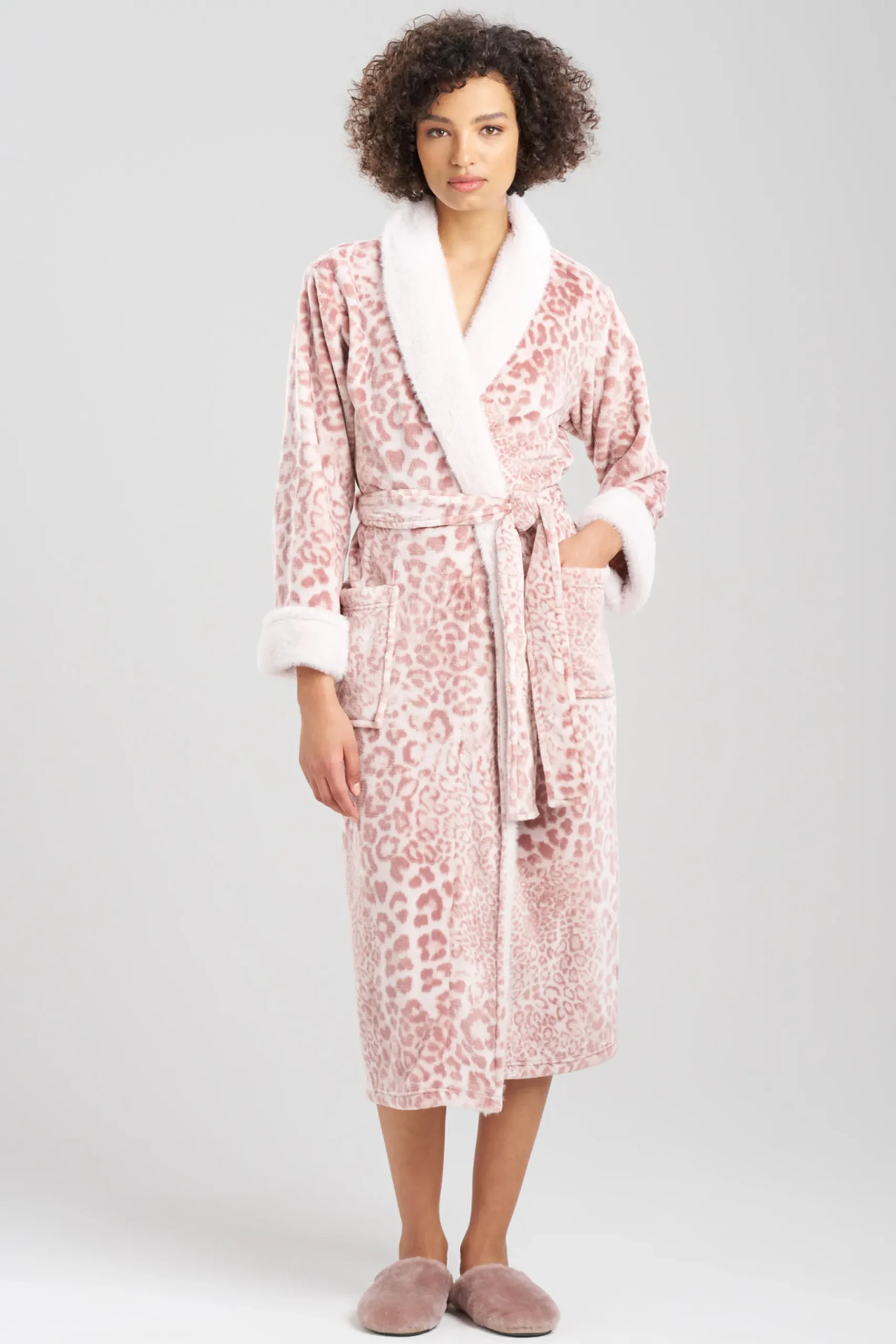 Natori Robes & Kimonos-Cashmere Leopard Faux Fur Collar Robe