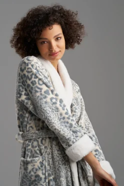 Natori Robes & Kimonos-Cashmere Leopard Faux Fur Collar Robe