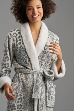 Natori Robes & Kimonos-Cashmere Leopard Faux Fur Collar Robe