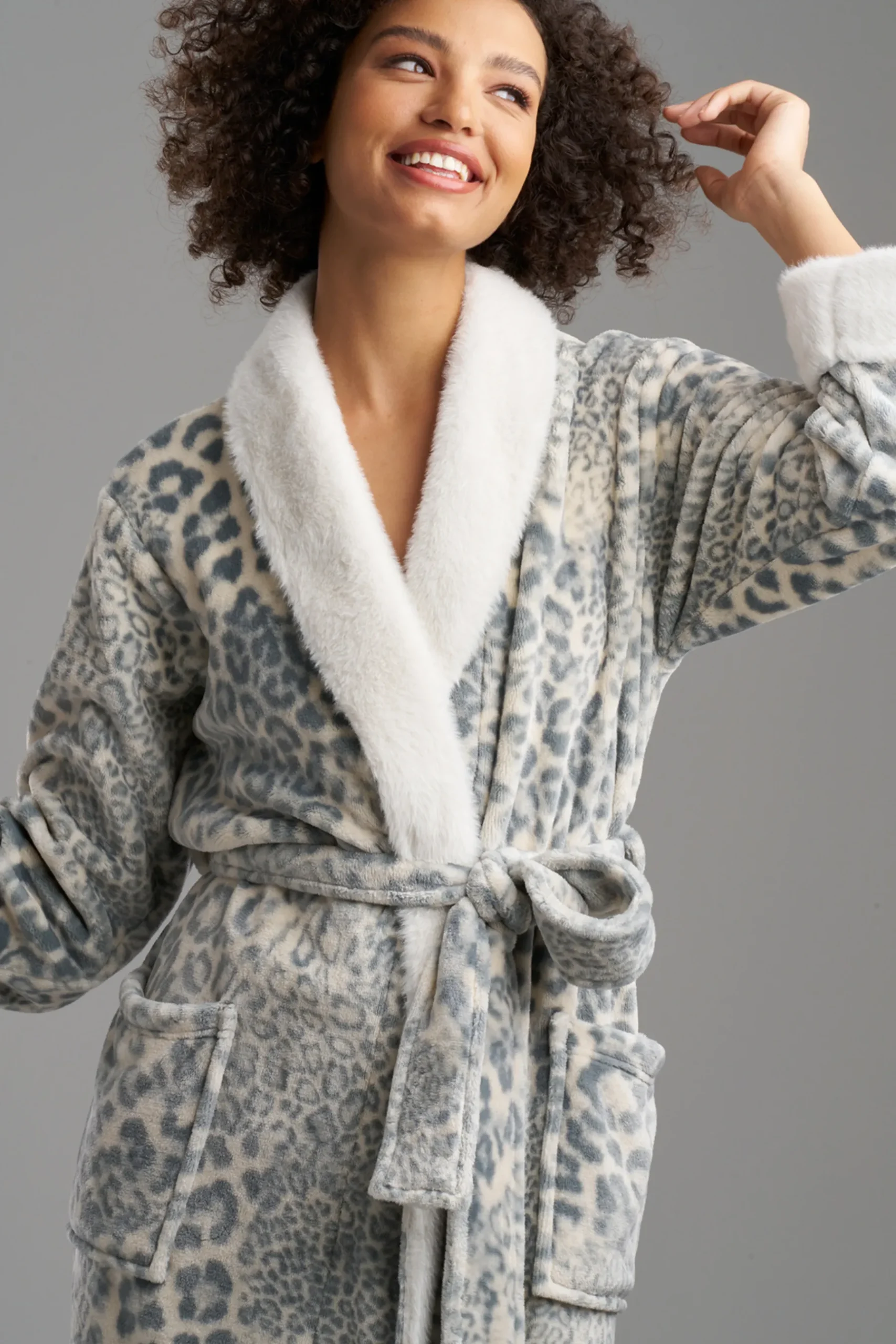 Natori Robes & Kimonos-Cashmere Leopard Faux Fur Collar Robe