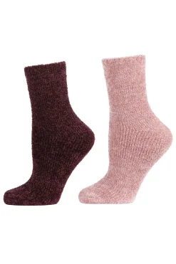 Natori Socks-Chenille Solid Cozy Crew Socks - 2 Pair Pack
