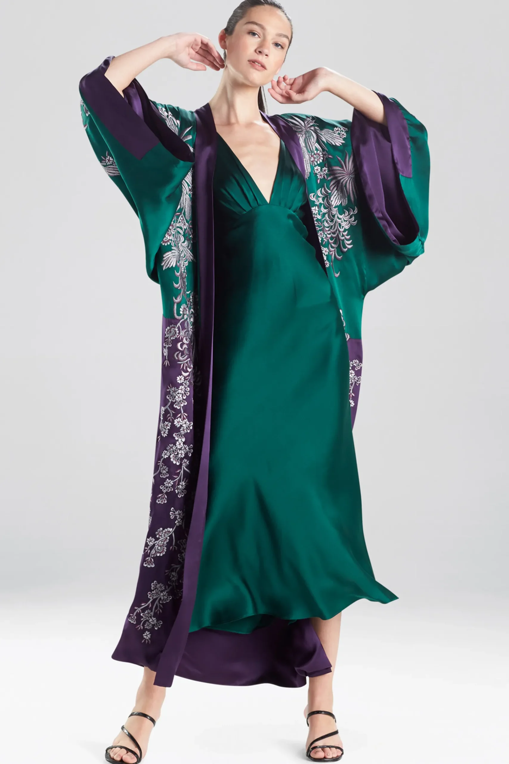 Natori Robes & Kimonos-Chinoiserie Embroidery Silk Robe