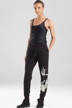 Natori Lounge Bottoms-Cocoon Dragon Embroidered Jogger Pants
