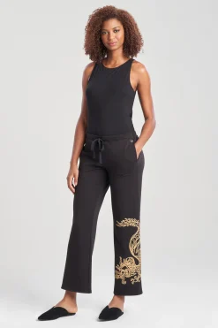 Natori Lounge Bottoms-Cocoon Embroidered Dragon Straight Leg Pants