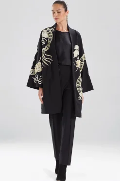 Natori Jackets & Outerwear-Compact Knit Crepe Embroidered Dragon Caban Jacket