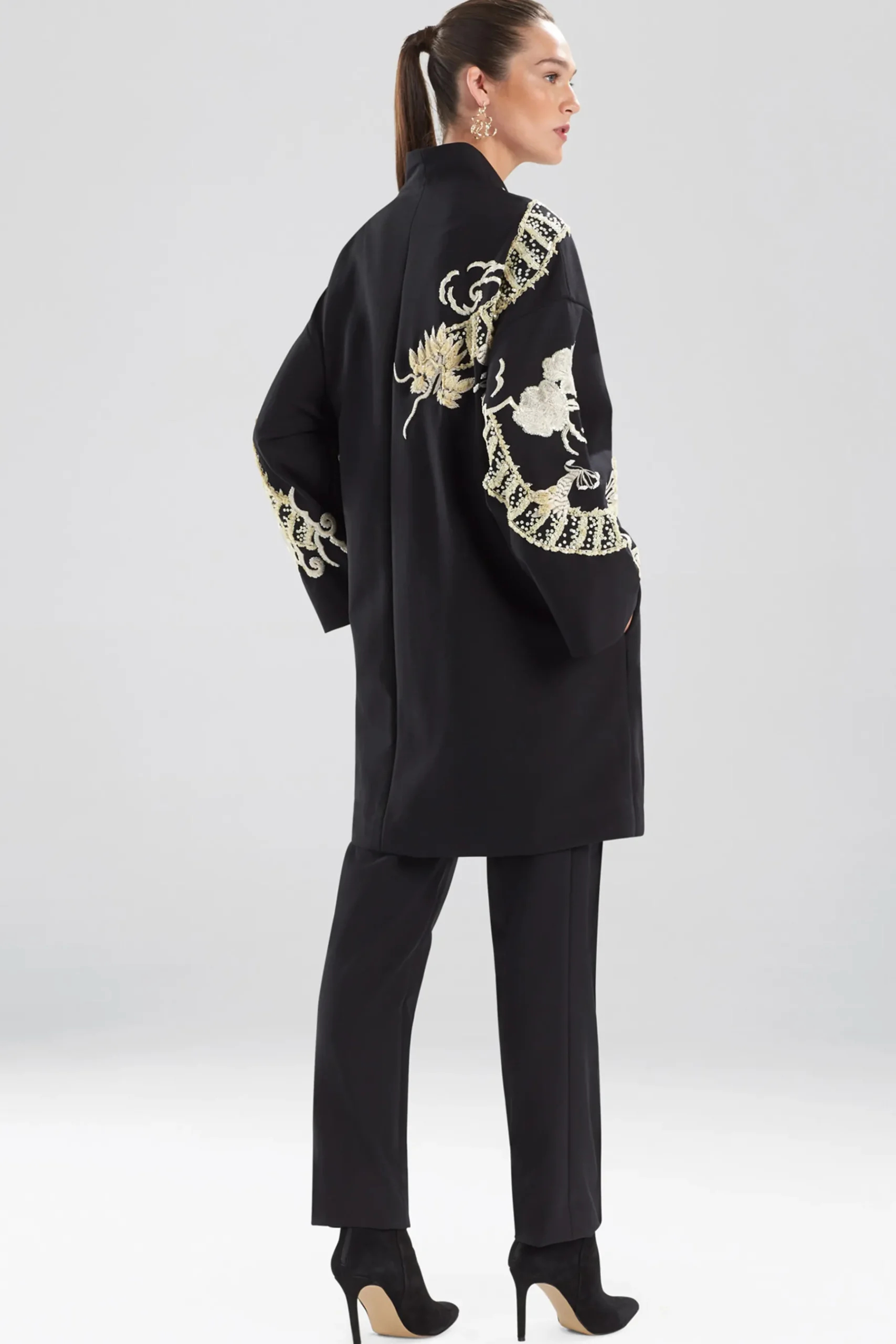 Natori Jackets & Outerwear-Compact Knit Crepe Embroidered Dragon Caban Jacket