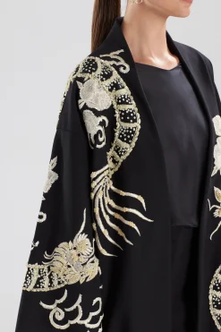 Natori Jackets & Outerwear-Compact Knit Crepe Embroidered Dragon Caban Jacket