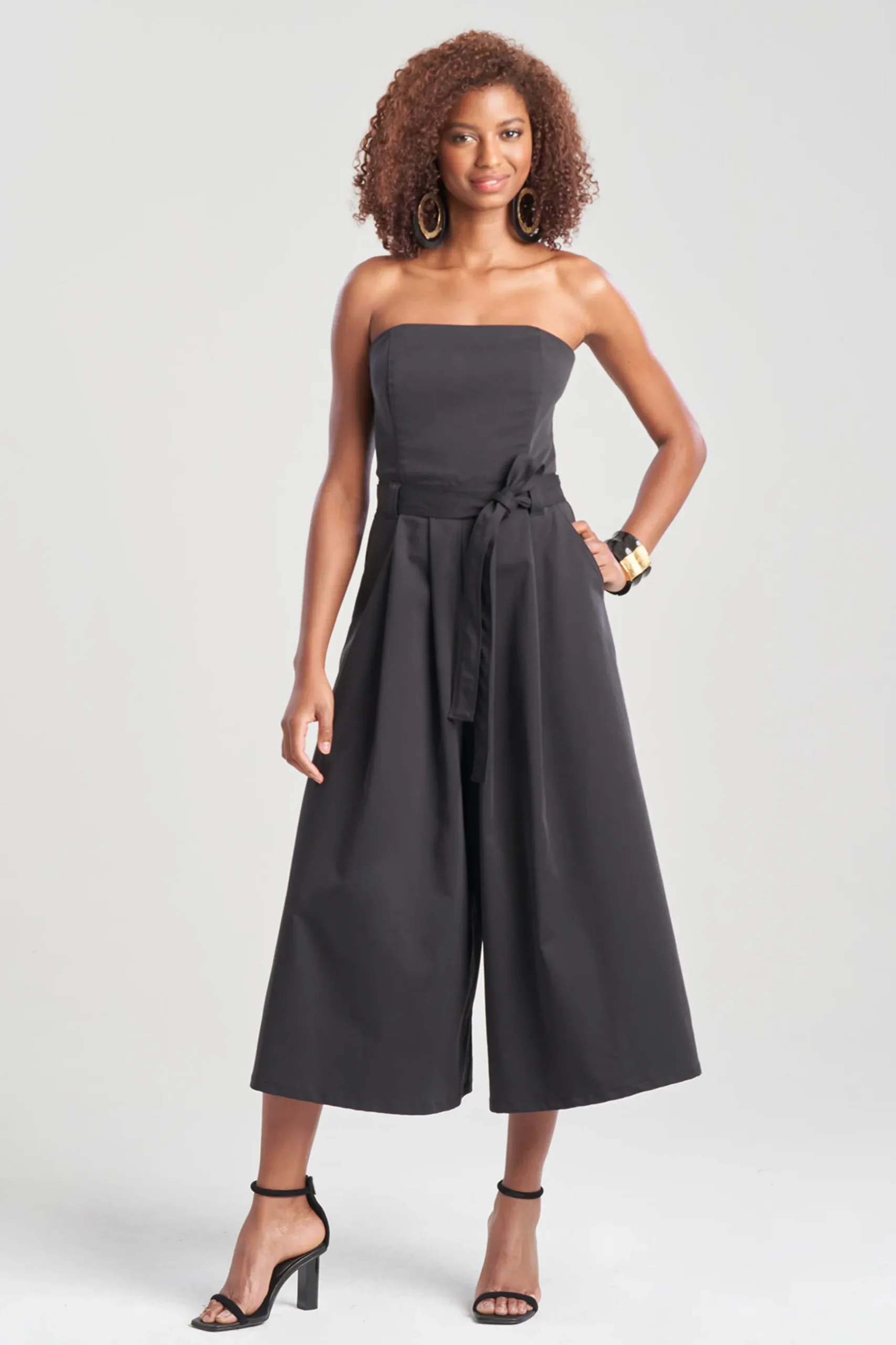 Natori Jumpsuits-Cotton Chino Bustier Belted Palazzo Jumpsuit