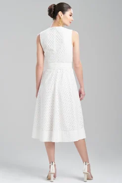 Natori Dresses|Wedding Guest Dresses-Cotton Eyelet Belted Dress