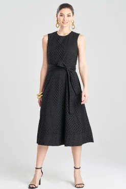 Natori Dresses|Wedding Guest Dresses-Cotton Eyelet Belted Dress