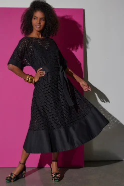 Natori Dresses-Cotton Eyelet Boatneck Dress