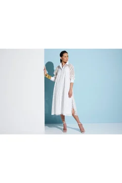 Natori Dresses-Cotton Eyelet Oversized Shirtdress