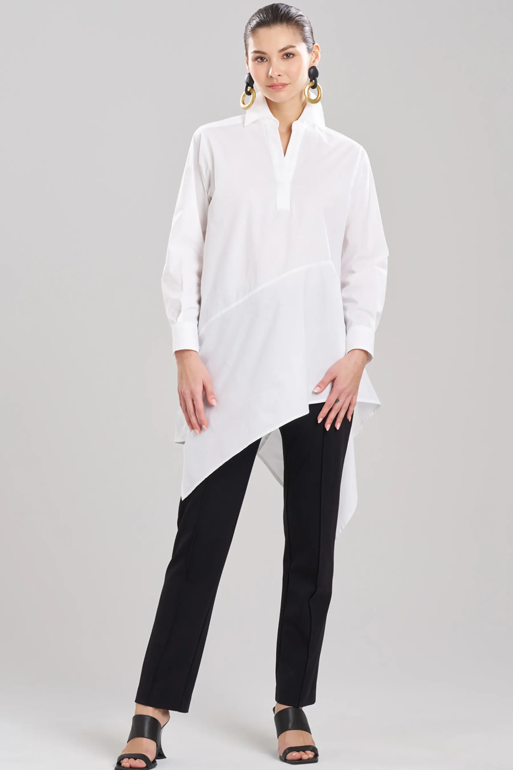 Natori Tops, Shirts & Tunics-Cotton Poplin Asymmetrical Flounce Shirt