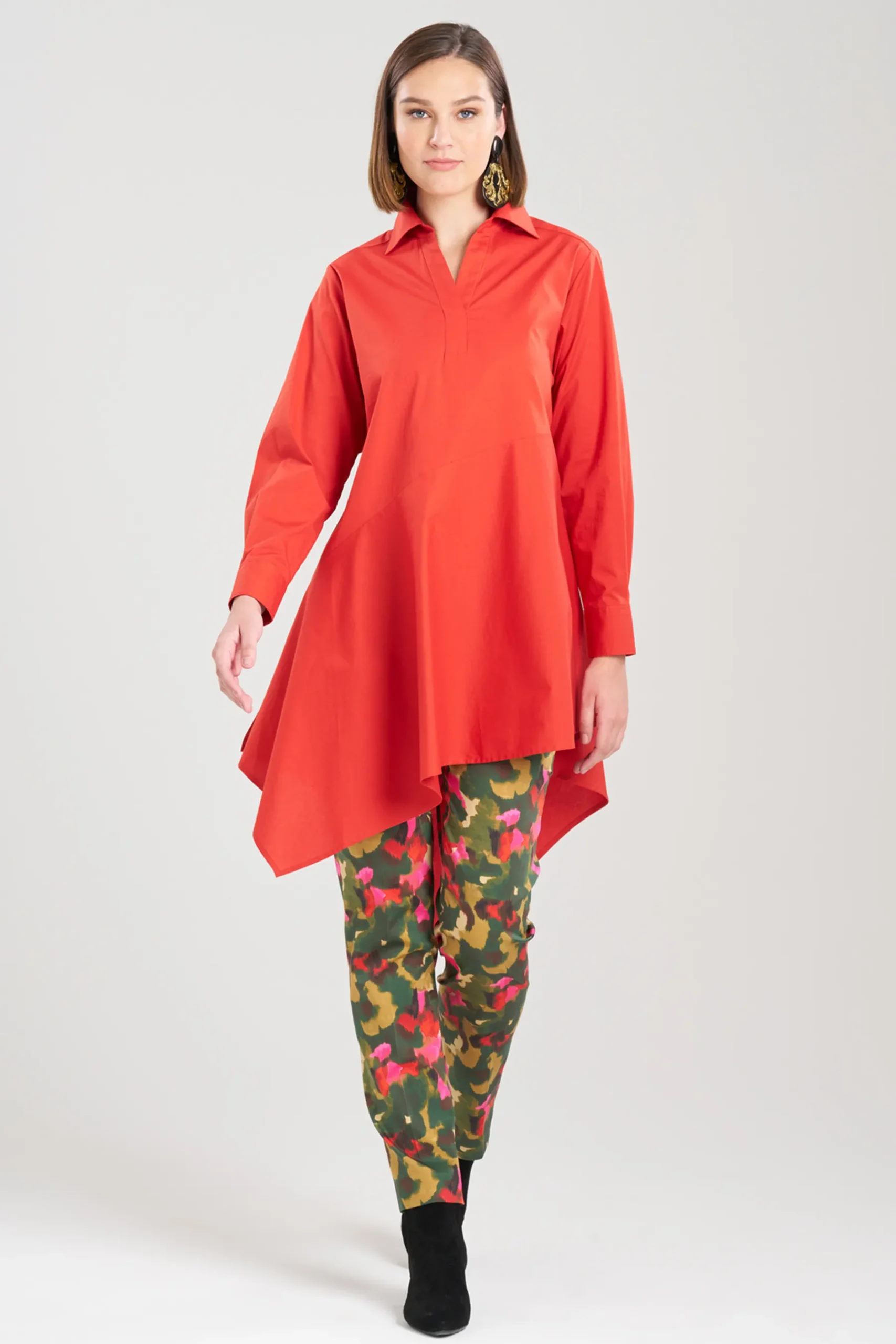 Natori Tops, Shirts & Tunics-Cotton Poplin Asymmetrical Flounce Shirt