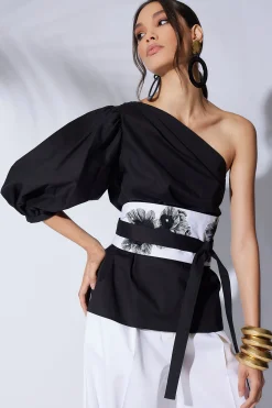 Natori Bridal Shower Outfits|Tops, Shirts & Tunics-Cotton Poplin Balloon One Shoulder Top