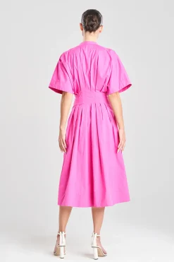 Natori Dresses|Wedding Guest Dresses-Cotton Poplin Cinched Mandarin Dress